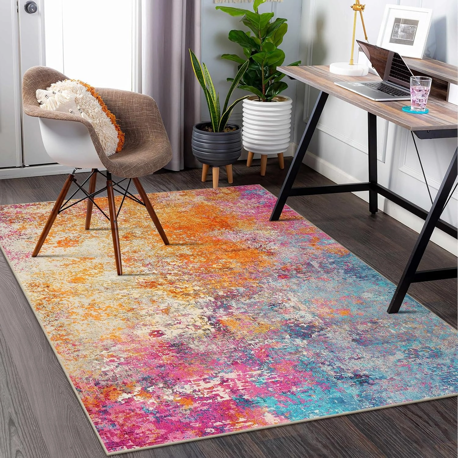 Lahome Modern Abstract Washable 5x7 Area Rugs for Living Room, Colorful Soft Bedroom Rug Low Pile Non Slip,Stain Resistance Dining Room Mat Carpet for Nursery Office Entrance Kitchen