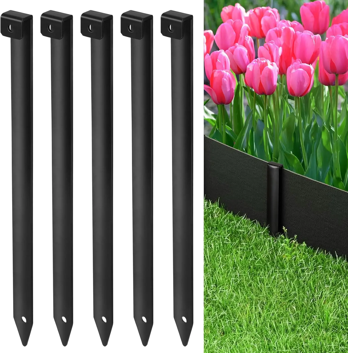 Landscape Edging Metal Stakes - 60 Pcs, 10 Inch Garden Landscape Stakes, High Carbon Steel Landscape Anchoring Stakes for Flowerbed Edging, Outdoor Tent and Landscape Edging Coil