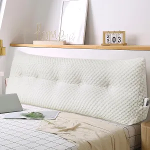 Large Triangular Headboard Wedge Pillow Soft and Supportive Headboard Backrest Positioning Support Bolster Cushion, Bed Wedge Pillow with Removable Cover(White,Queen,59x8x20inch)
