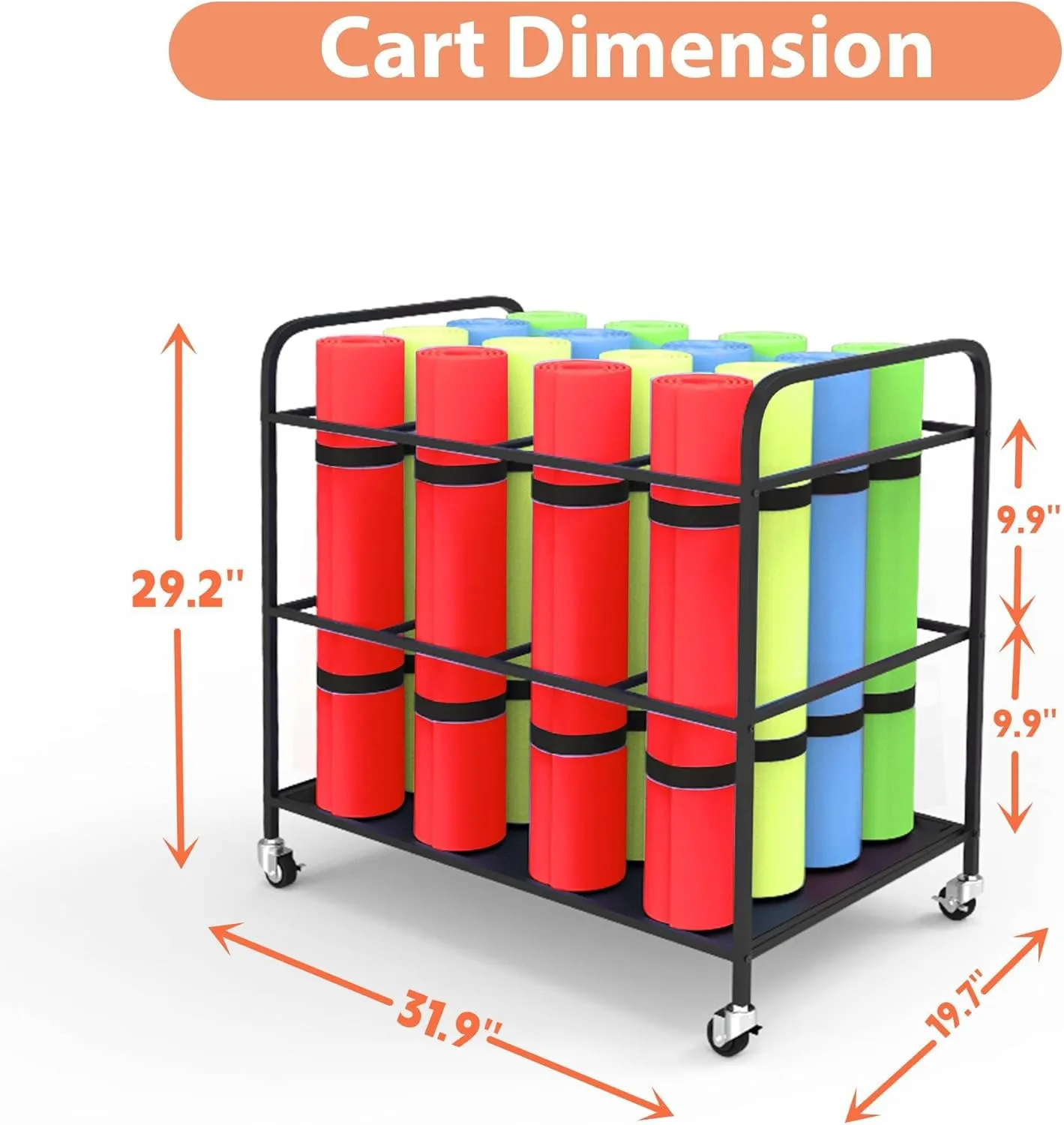 Large Yoga Mat Storage Rack Cart with Wheels, Metal Yoga Mat Holder Basket Home Gym Foam Rollers Organizer for Home Gym Yoga Studio 20 Exercise Mats