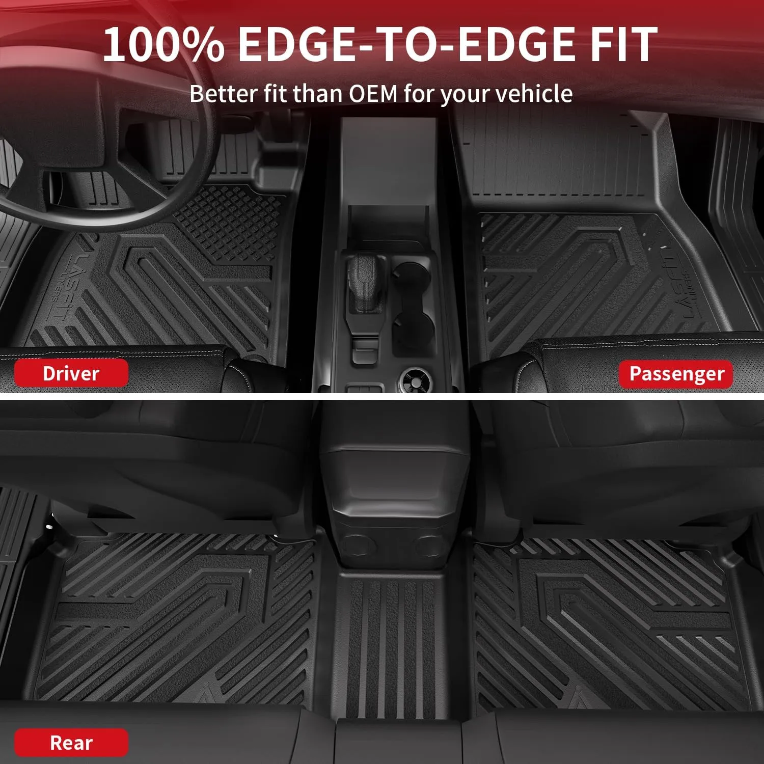 LASFIT Floor Mats and Trunk Mat for Honda Accord Sedan 2023-2025 (Include Hybrid Models), All Weather TPE Floor Liners 1st & 2nd Row & Cargo Mat Full Set, Black