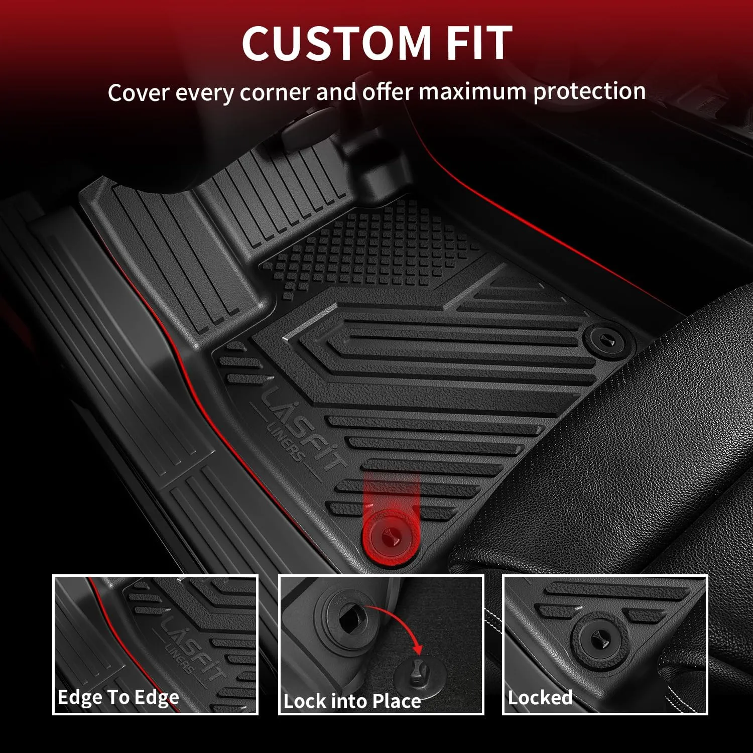 LASFIT Floor Mats and Trunk Mat for Honda Accord Sedan 2023-2025 (Include Hybrid Models), All Weather TPE Floor Liners 1st & 2nd Row & Cargo Mat Full Set, Black