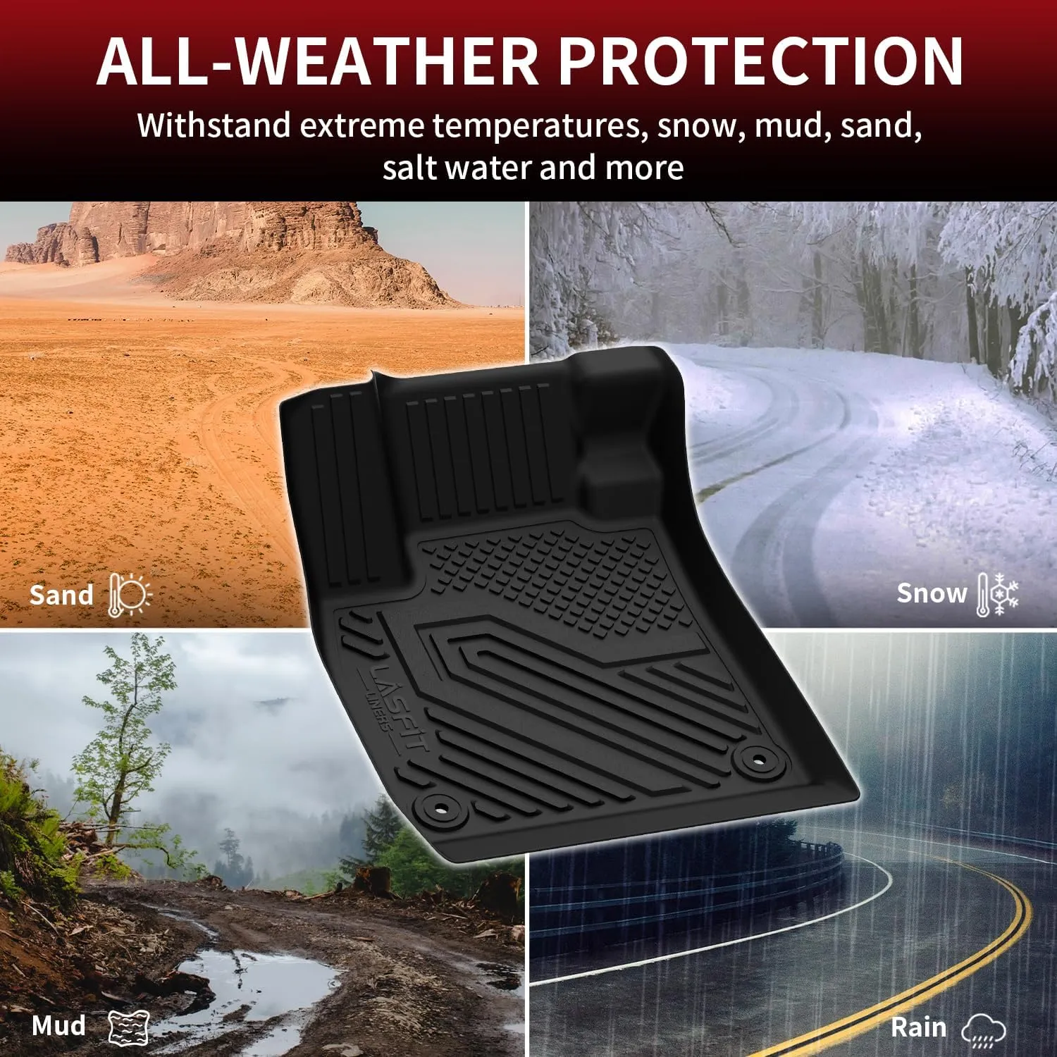 LASFIT Floor Mats and Trunk Mat for Honda Accord Sedan 2023-2025 (Include Hybrid Models), All Weather TPE Floor Liners 1st & 2nd Row & Cargo Mat Full Set, Black