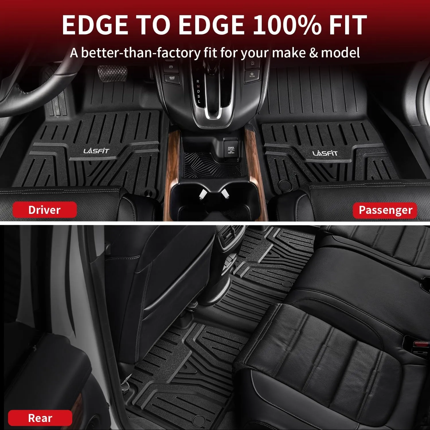 LASFIT Floor Mats for Honda CR-V 2023-2025 (Include CR-V FCEV & Hybrid Models) All Weather Protection TPE Car Liners, 1st & 2nd Row Black