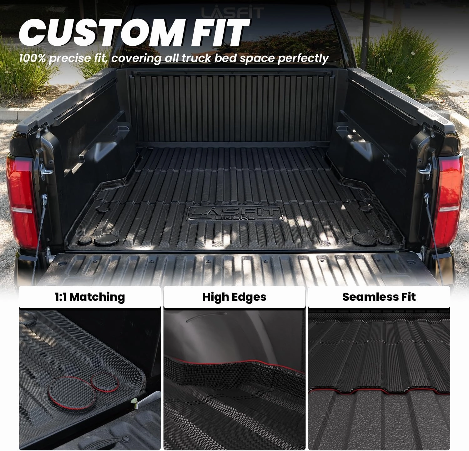 LASFIT Bed Mat for Toyota Tacoma 2024 2025 Truck Bed (5ft,5'Bed), All Weather 5 ft Rubber Car Bed Liner for Toyota Tacoma Accessories, TPE Trunk Mat&Cargo Liner, Black