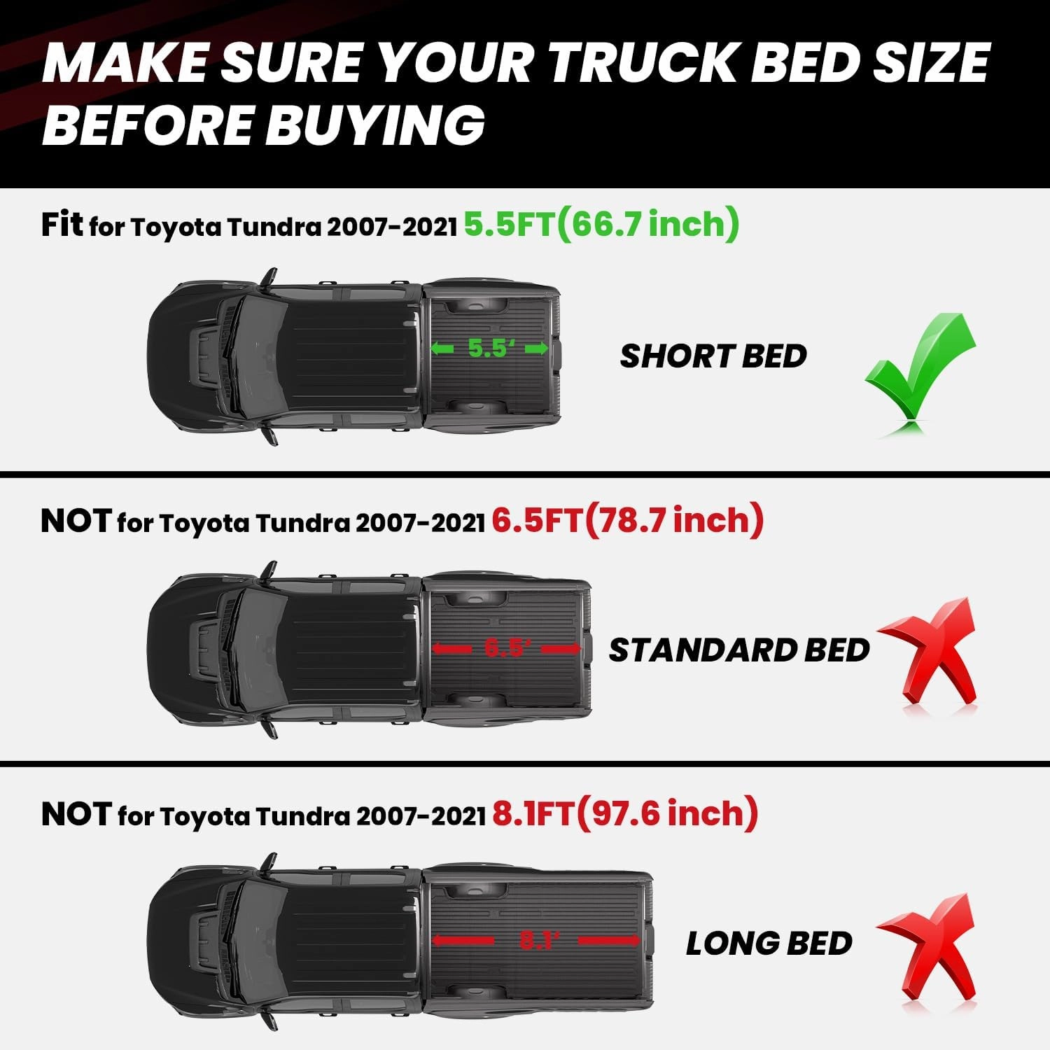 LASFIT Bed Mat for Toyota Tundra 2007-2021 Truck Bed Mat(5.5FT) All Weather 5.5 FT Car Bed Liner for Tundra Trunk Mat&Cargo Liner, Black