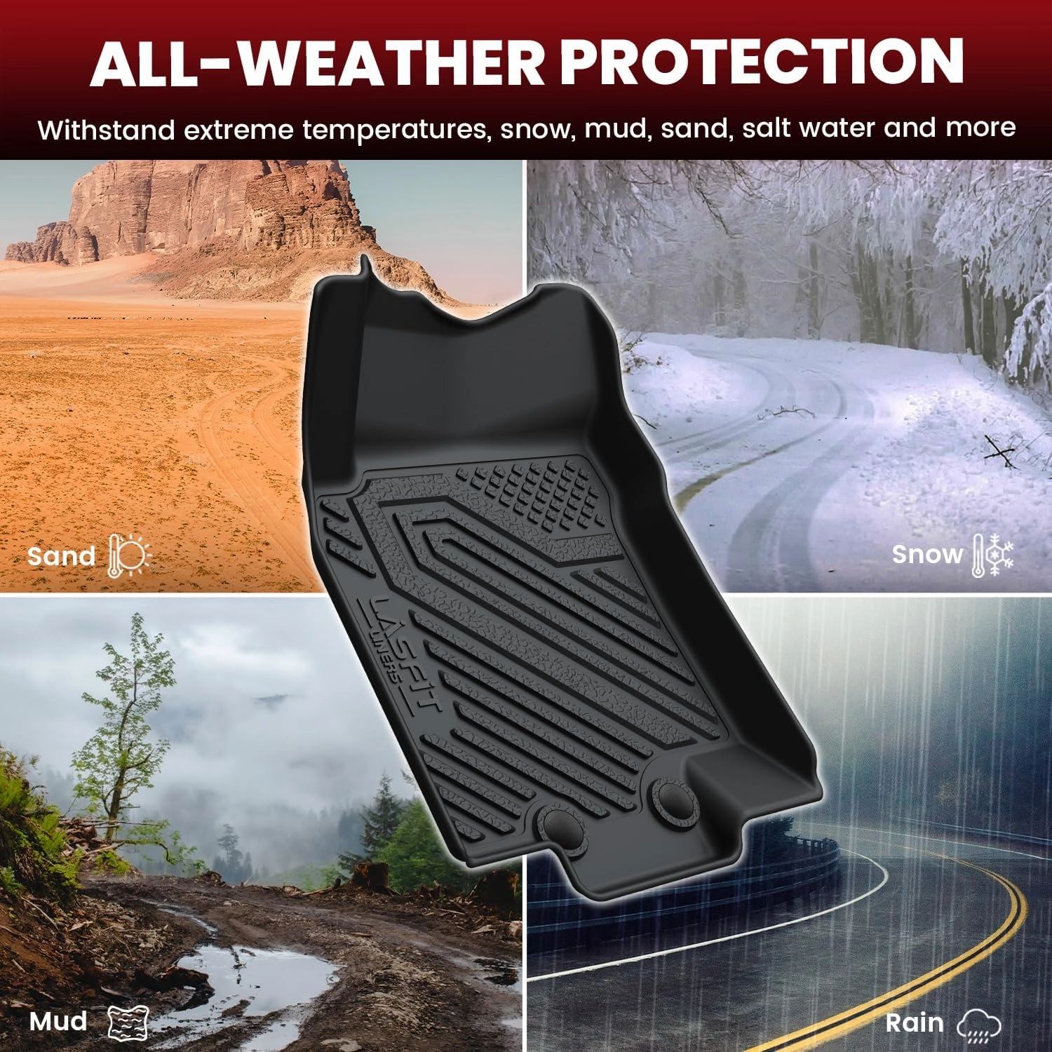 LASFIT Floor Mats & Cargo Mat for Nissan Rogue 2014-2020 (Not Fit Hybrid/Select/Sport / 7 Seats), All Weather TPE Custom Fit Easy Clean Floor Liners for Rogue S/SV/SL Car Mats & Trunk Mats