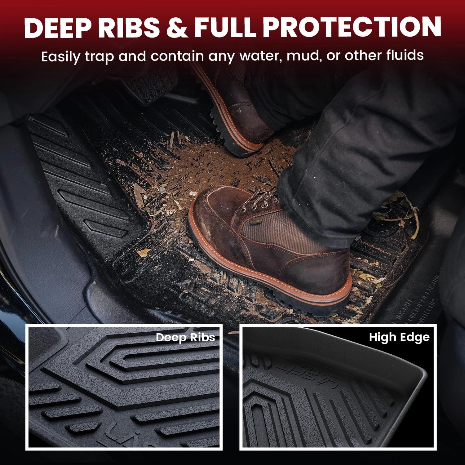 LASFIT Floor Mats & Cargo Mat for Nissan Rogue 2014-2020 (Not Fit Hybrid/Select/Sport / 7 Seats), All Weather TPE Custom Fit Easy Clean Floor Liners for Rogue S/SV/SL Car Mats & Trunk Mats