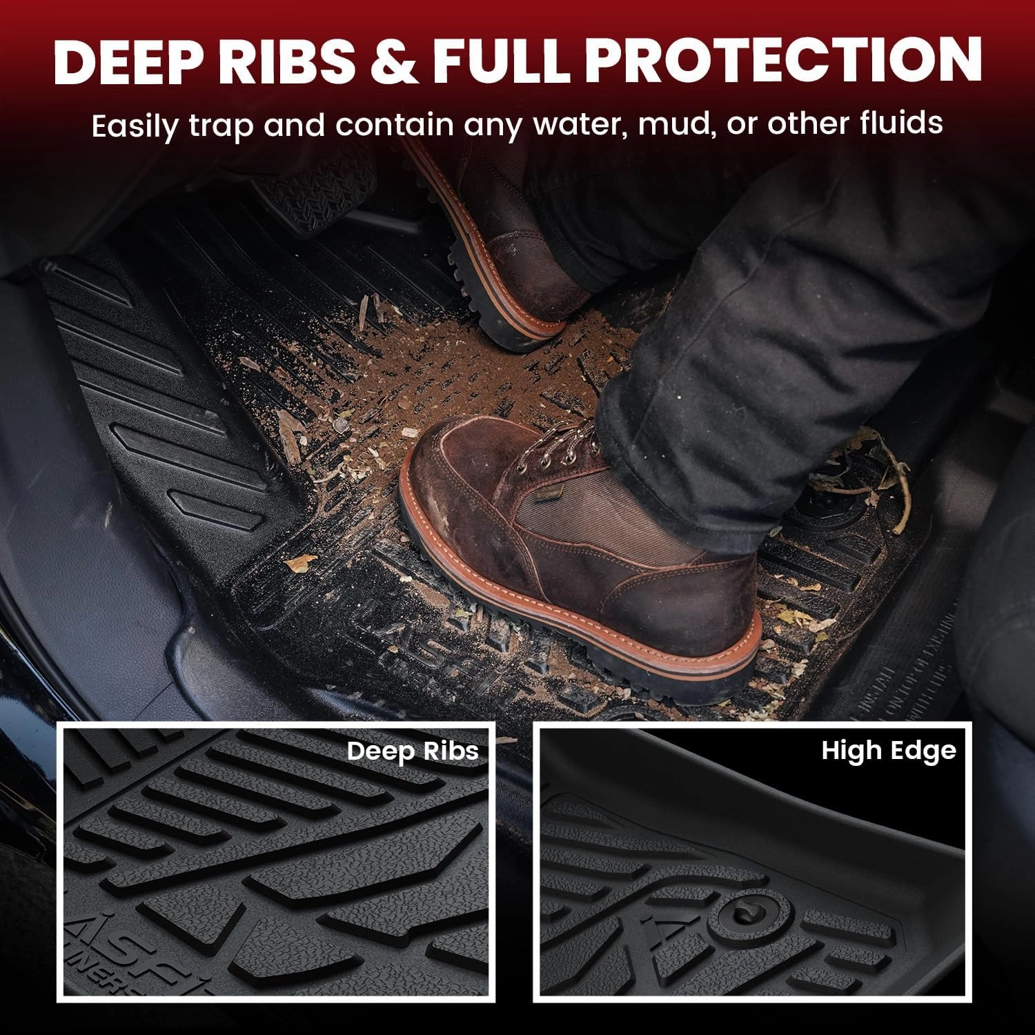 LASFIT Floor Mats for Hyundai Santa Cruz 2025 2024 2023 2022, Custom Fit TPE All Weather Floor Liners 1st & 2nd Row Car Mats for Hyundai Santa Cruz 2022-2025, Black