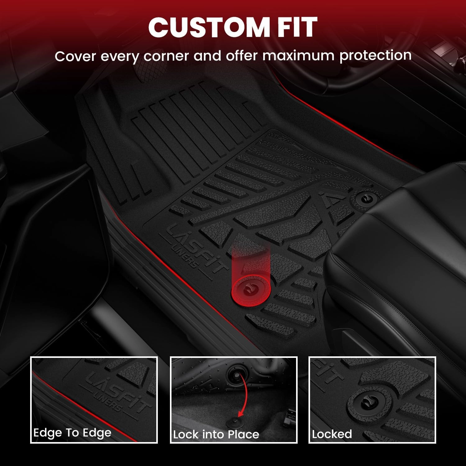 LASFIT Floor Mats for Hyundai Santa Cruz 2025 2024 2023 2022, Custom Fit TPE All Weather Floor Liners 1st & 2nd Row Car Mats for Hyundai Santa Cruz 2022-2025, Black