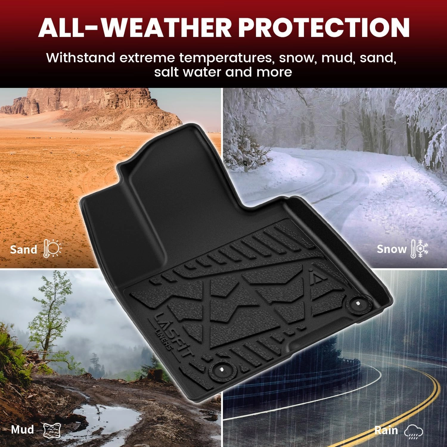 LASFIT Floor Mats for Hyundai Santa Cruz 2025 2024 2023 2022, Custom Fit TPE All Weather Floor Liners 1st & 2nd Row Car Mats for Hyundai Santa Cruz 2022-2025, Black