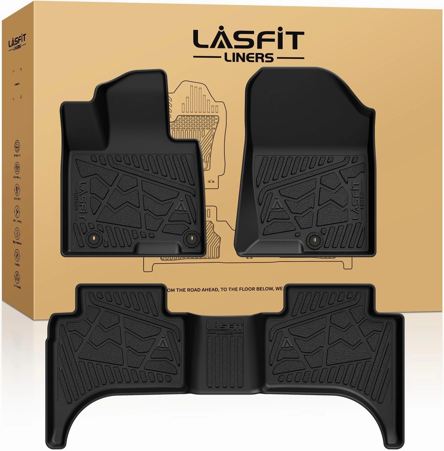 LASFIT Floor Mats for Hyundai Santa Cruz 2025 2024 2023 2022, Custom Fit TPE All Weather Floor Liners 1st & 2nd Row Car Mats for Hyundai Santa Cruz 2022-2025, Black