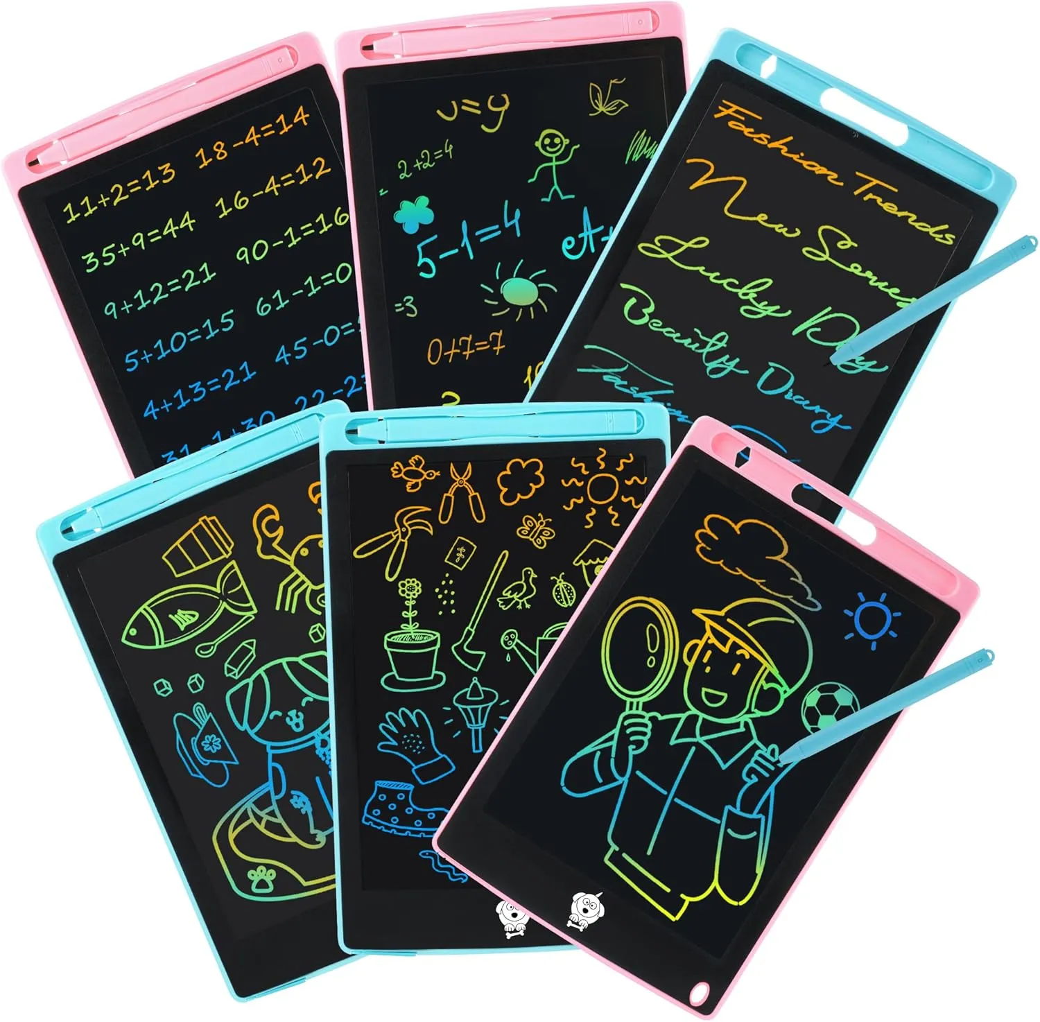 LCD Writing Tablet for Kids, 6 Pack Doodle Board Toddler Toys, Drawing Tablet, Doodle Board, Kids Games Writing Pad, Educational Christmas Gifts for Boys Girls, 8.5inch (Blue Pink)