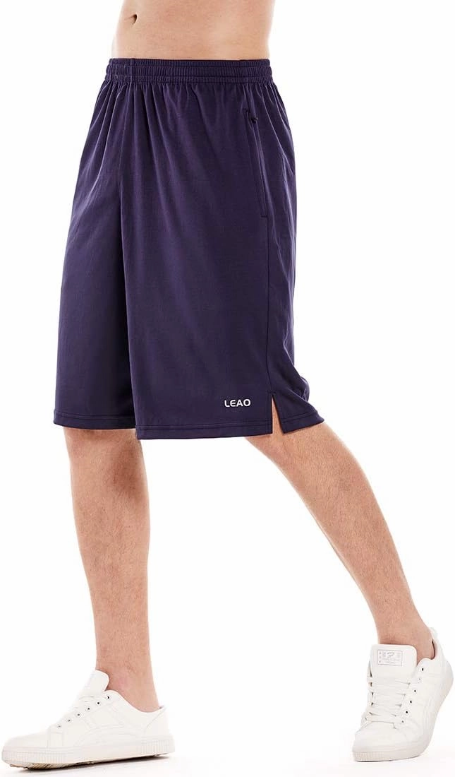 LEAO Men's Basketball Shorts with Zipper Pockets Quick Dry Loose-fit Sports Workout Running Shorts