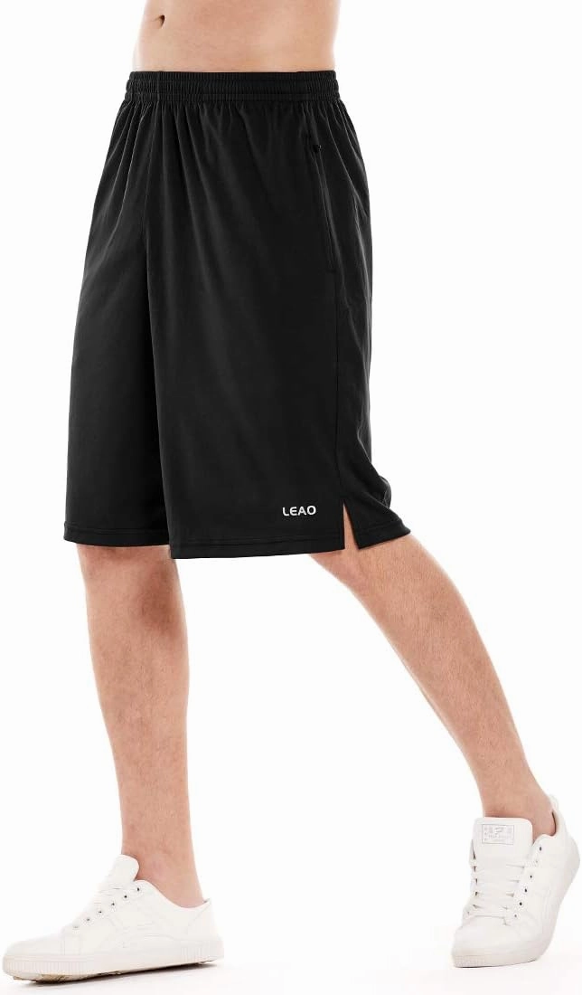 LEAO Men's Basketball Shorts with Zipper Pockets Quick Dry Loose-fit Sports Workout Running Shorts