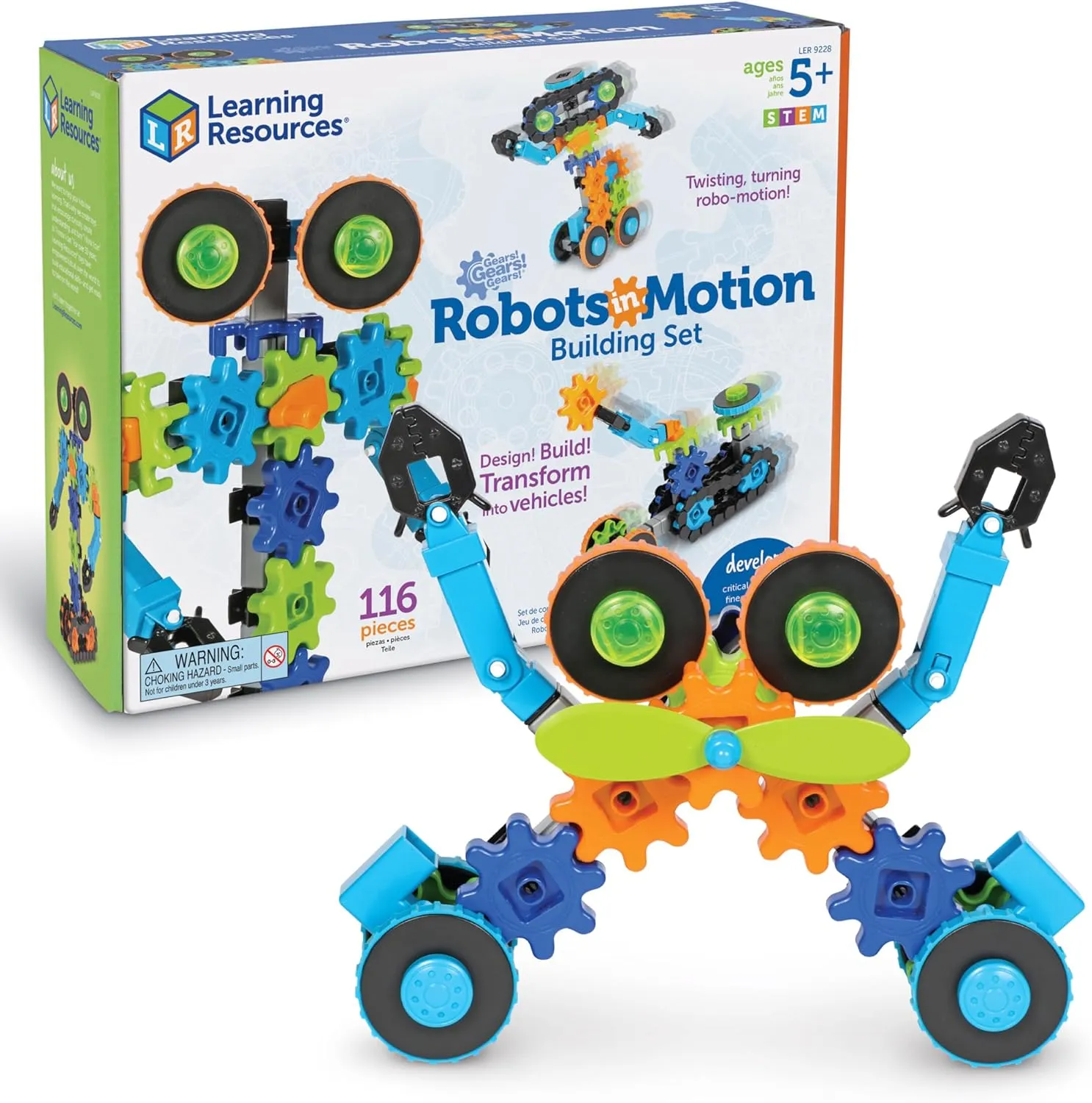 Learning Resources Gears! Gears! Gears! Robots in Motion Building Set - 116 Pieces, Ages 5 , Robot Toy, STEM Toys for Kids, Robots for Kids