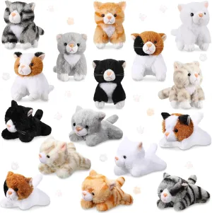 Leitee 16 Pcs Cat Stuffed Animals Bulk 5 Inch Kitten Plush Toy Assorted Cute Stuffed Cat Gift Small Fluffy Animal Toy for Birthday Adopt Pet Party Favor Classroom School Supplies(Lovely Style)