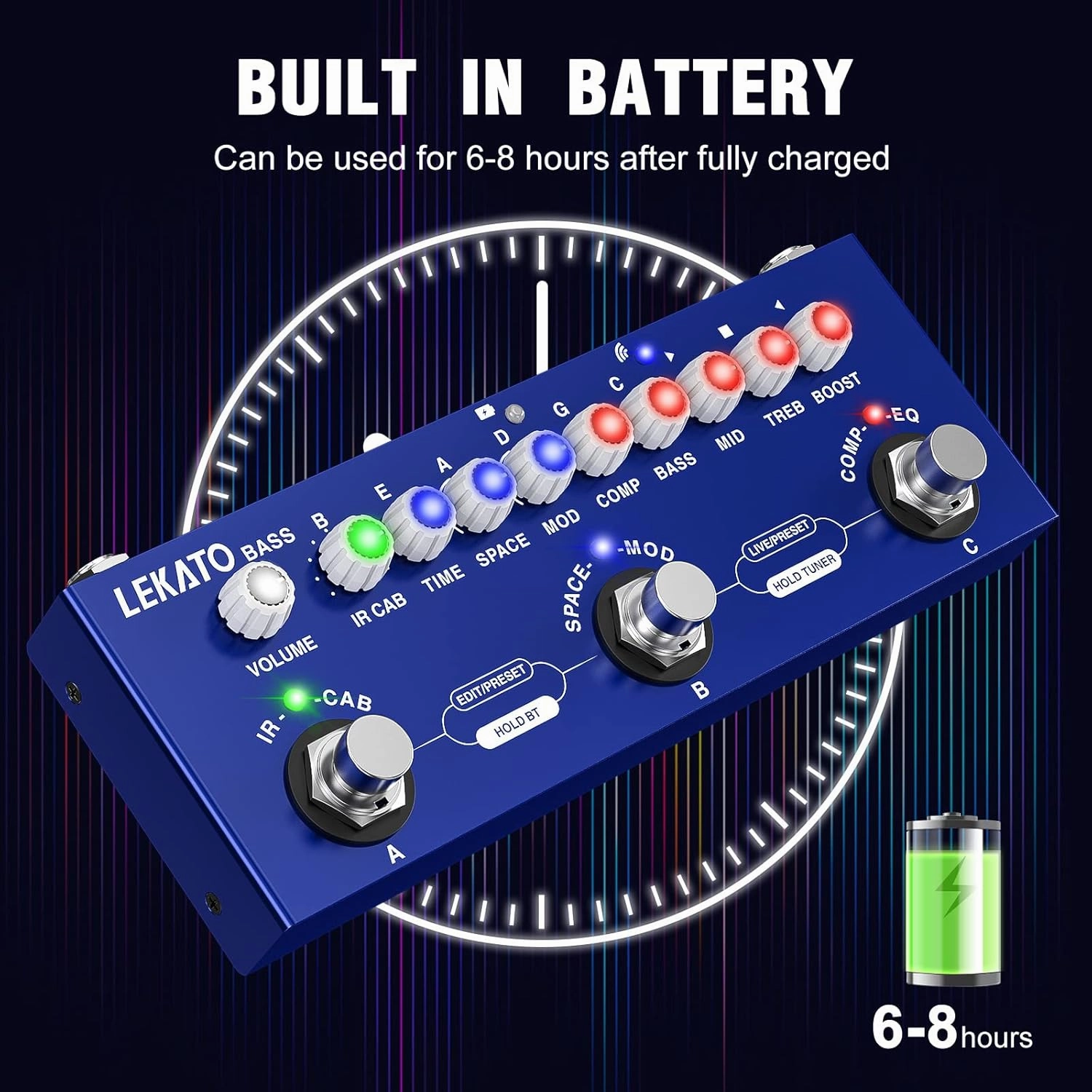 LEKATO Bass Multi Effects Pedal, Guiter Peda with IR Loading 9 AMP Models, Delay Reverb Chorus Distortion Overdrive, Multi Effects Processor for Bass, Bluetooth 5.0,Recording, Built-in Battery