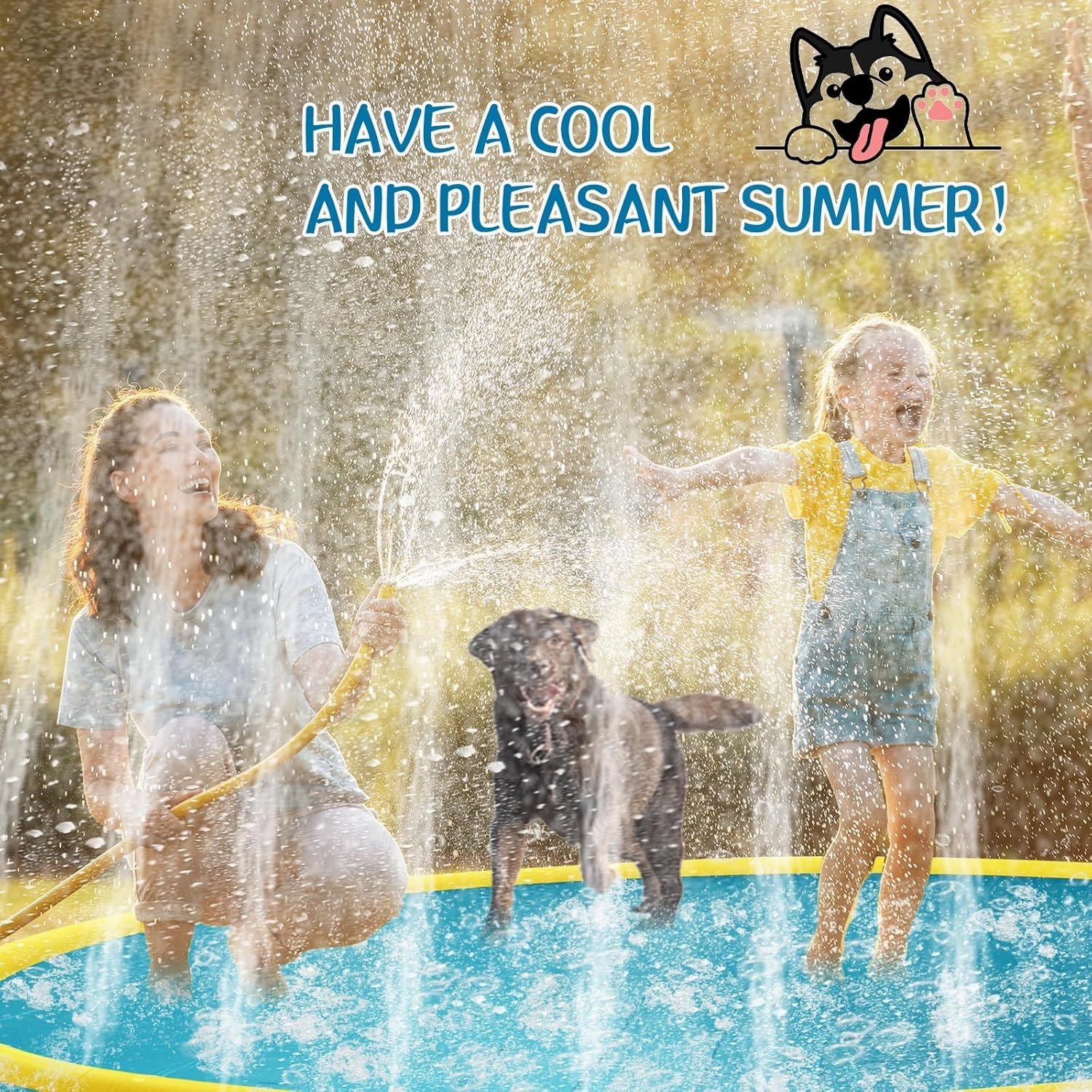 Lewtemi 10 ft Extra Large Non-Slip Splash Pad 120" for Adult Kids and Dog, Giant Thicken Sprinkler Pool Summer Outdoor Toys Fun Backyard Fountain Play Mat for Family Pet Dog(Yellow,Fresh Style)