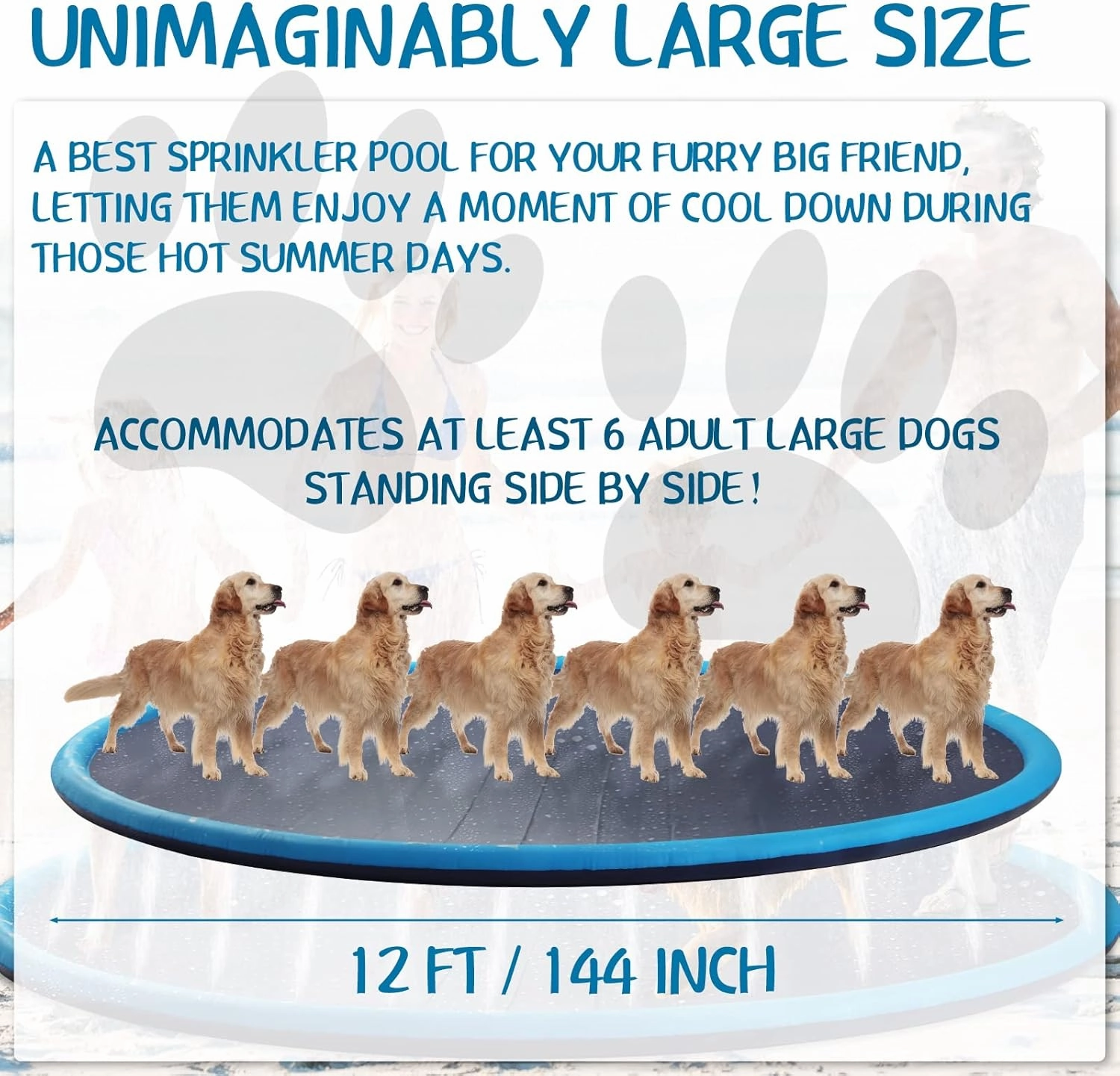 Lewtemi 12 ft Extra Large Non Slip Splash Pad 144" for Adult Kids and Dog Giant Thicken Sprinkler Pool Summer Outdoor Toys Fun Backyard Fountain Play Mat for Family Pet Dog(Classic Style)