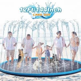 Lewtemi 12 ft Extra Large Non Slip Splash Pad 144" for Adult Kids and Dog Giant Thicken Sprinkler Pool Summer Outdoor Toys Fun Backyard Fountain Play Mat for Family Pet Dog(Classic Style)