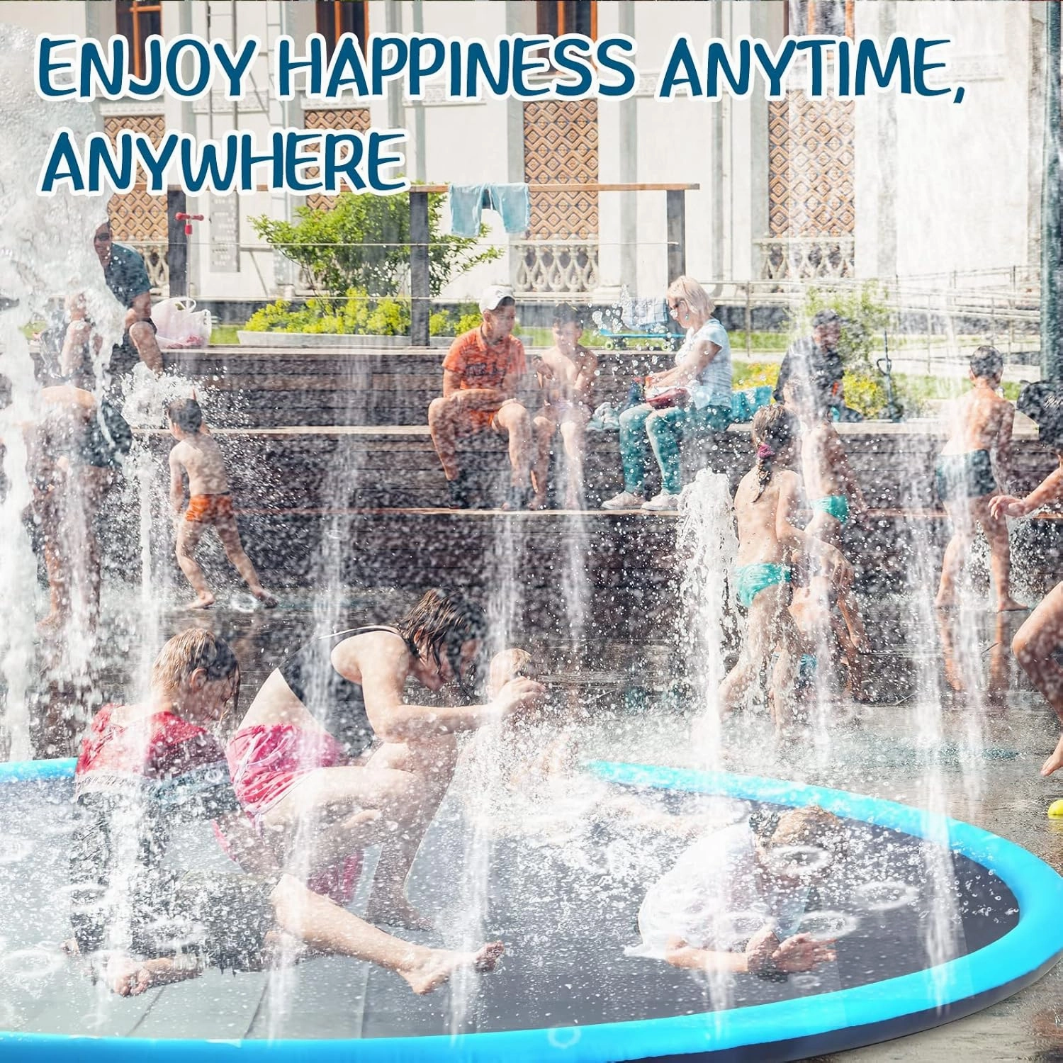 Lewtemi 12 ft Extra Large Non Slip Splash Pad 144" for Adult Kids and Dog Giant Thicken Sprinkler Pool Summer Outdoor Toys Fun Backyard Fountain Play Mat for Family Pet Dog(Classic Style)