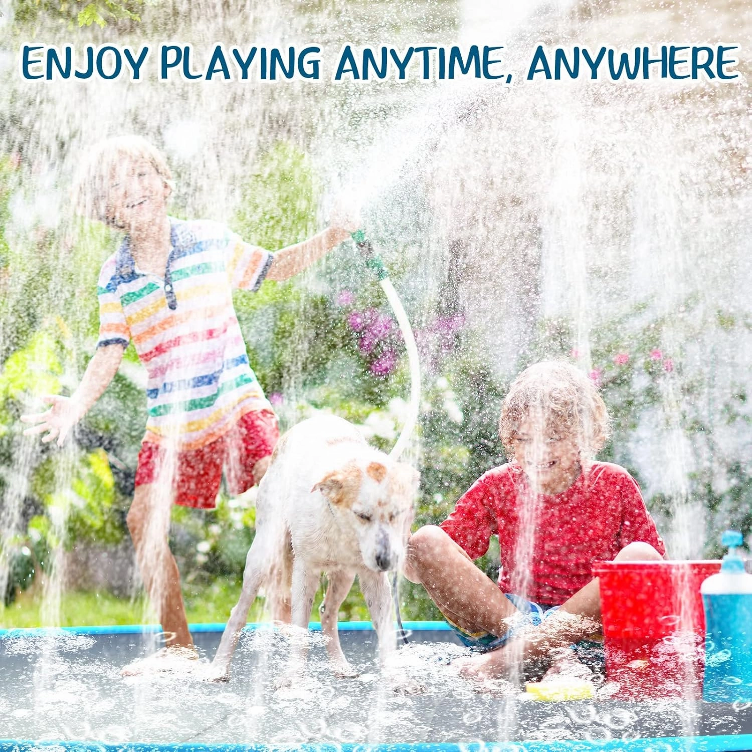 Lewtemi 12 ft Extra Large Non Slip Splash Pad 144" for Adult Kids and Dog Giant Thicken Sprinkler Pool Summer Outdoor Toys Fun Backyard Fountain Play Mat for Family Pet Dog(Classic Style)