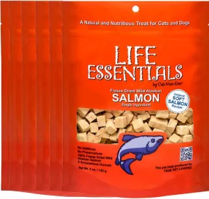 LIFE ESSENTIALS BY CAT-MAN-DOO All Natural Freeze Dried Wild Alaskan Salmon Treats for Cats & Dogs - Single Ingredient No Grain Snack with No Additives or Preservatives, 5 Ounce Bag - 6 Pack