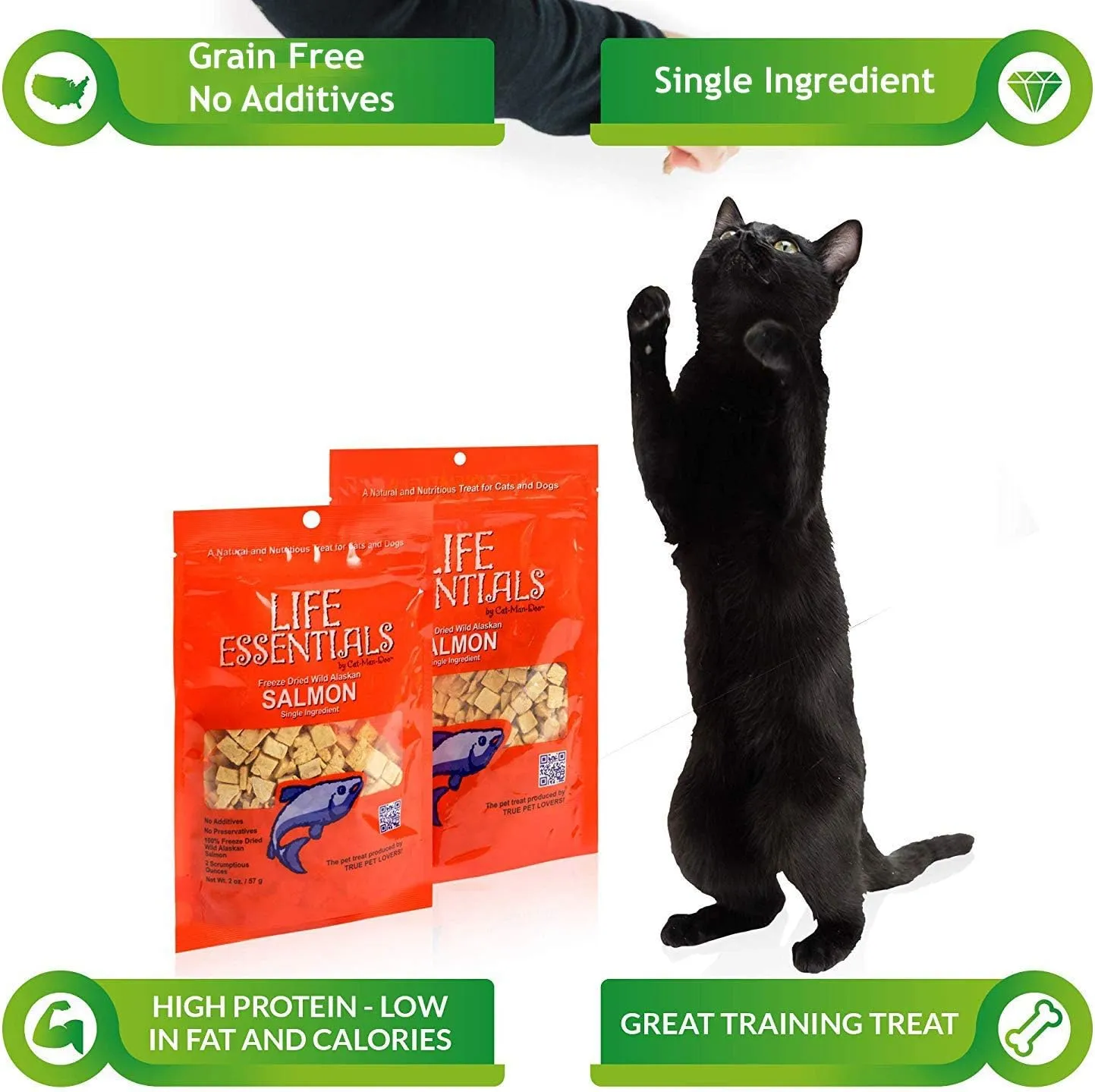 LIFE ESSENTIALS BY CAT-MAN-DOO All Natural Freeze Dried Wild Alaskan Salmon Treats for Cats & Dogs - Single Ingredient No Grain Snack with No Additives or Preservatives, 5 Ounce Bag