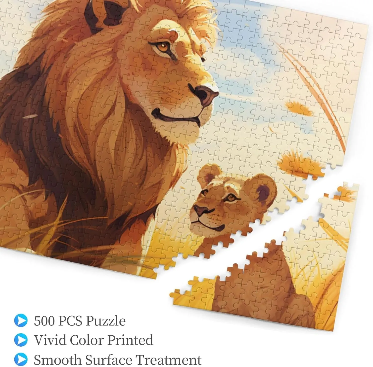 Lion Grassland Jigsaw Puzzle 500 Piece for Adults & Kids, Wall Hanging Puzzles Intellectual Decompressing Fun Family Game Large Puzzle Game Toys Gifts