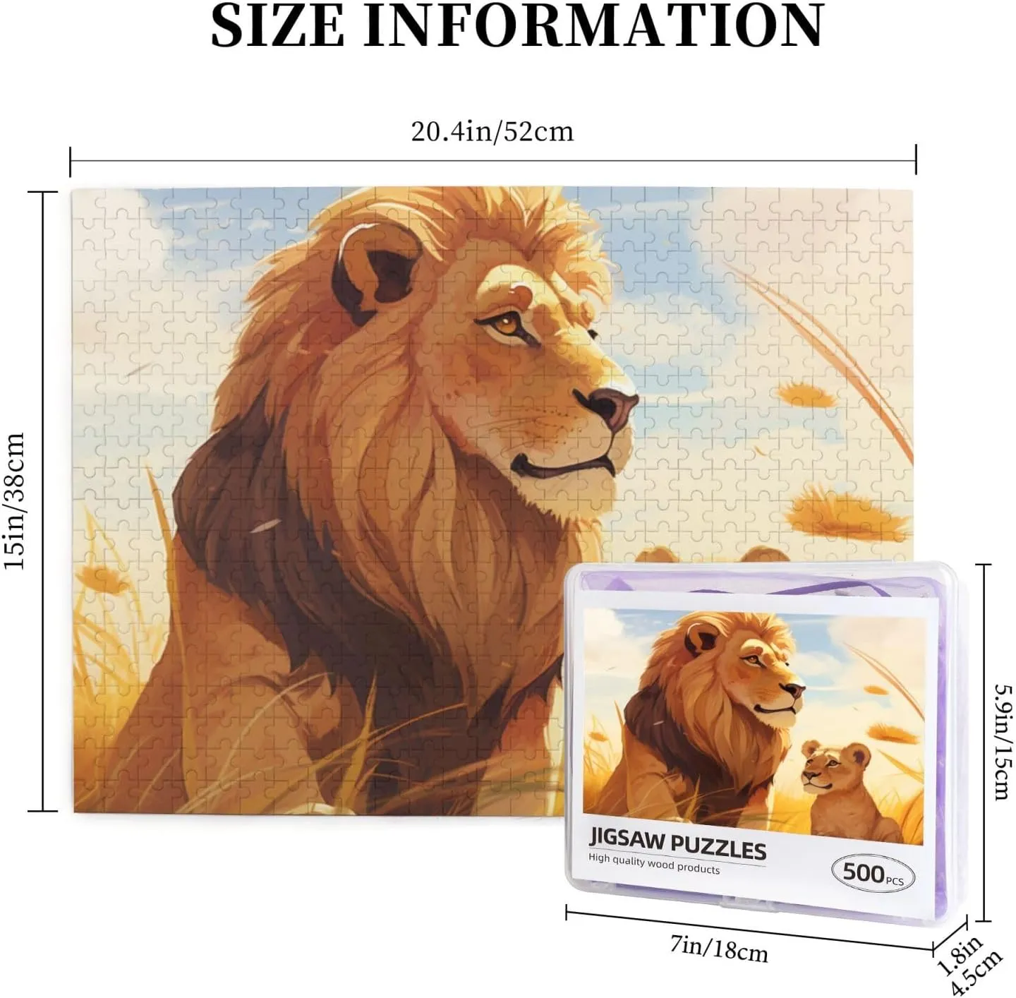 Lion Grassland Jigsaw Puzzle 500 Piece for Adults & Kids, Wall Hanging Puzzles Intellectual Decompressing Fun Family Game Large Puzzle Game Toys Gifts