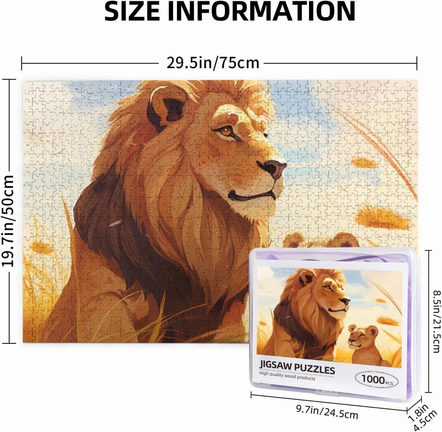 Lion Grassland Jigsaw Puzzle 1000 Piece for Adults & Kids, Wall Hanging Puzzles Intellectual Decompressing Fun Family Game Large Puzzle Game Toys Gifts