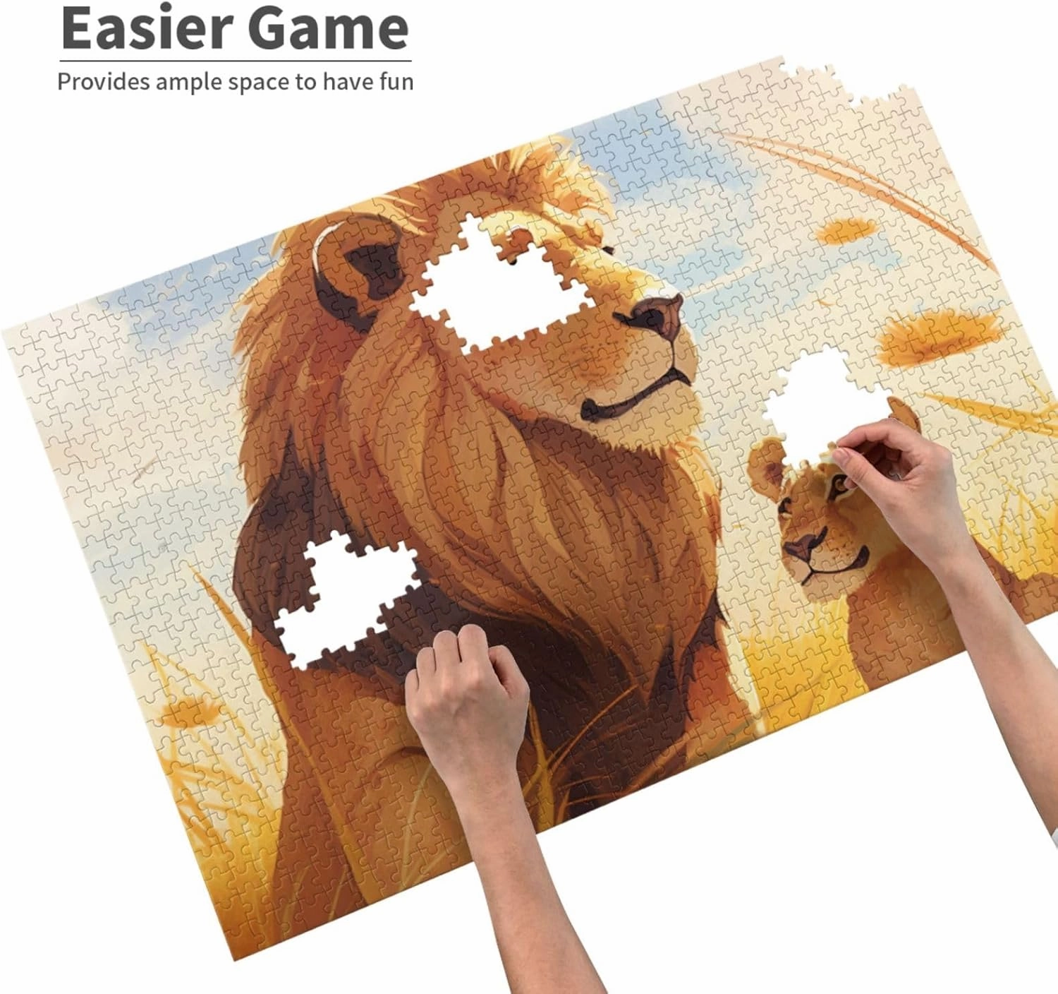 Lion Grassland Jigsaw Puzzle 1000 Piece for Adults & Kids, Wall Hanging Puzzles Intellectual Decompressing Fun Family Game Large Puzzle Game Toys Gifts