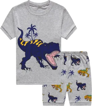 Little Boys Short Set Pajamas for Boys 100% Cotton Toddler Train Dinosaur Sleepwear Summer Clothes Size 2-7T