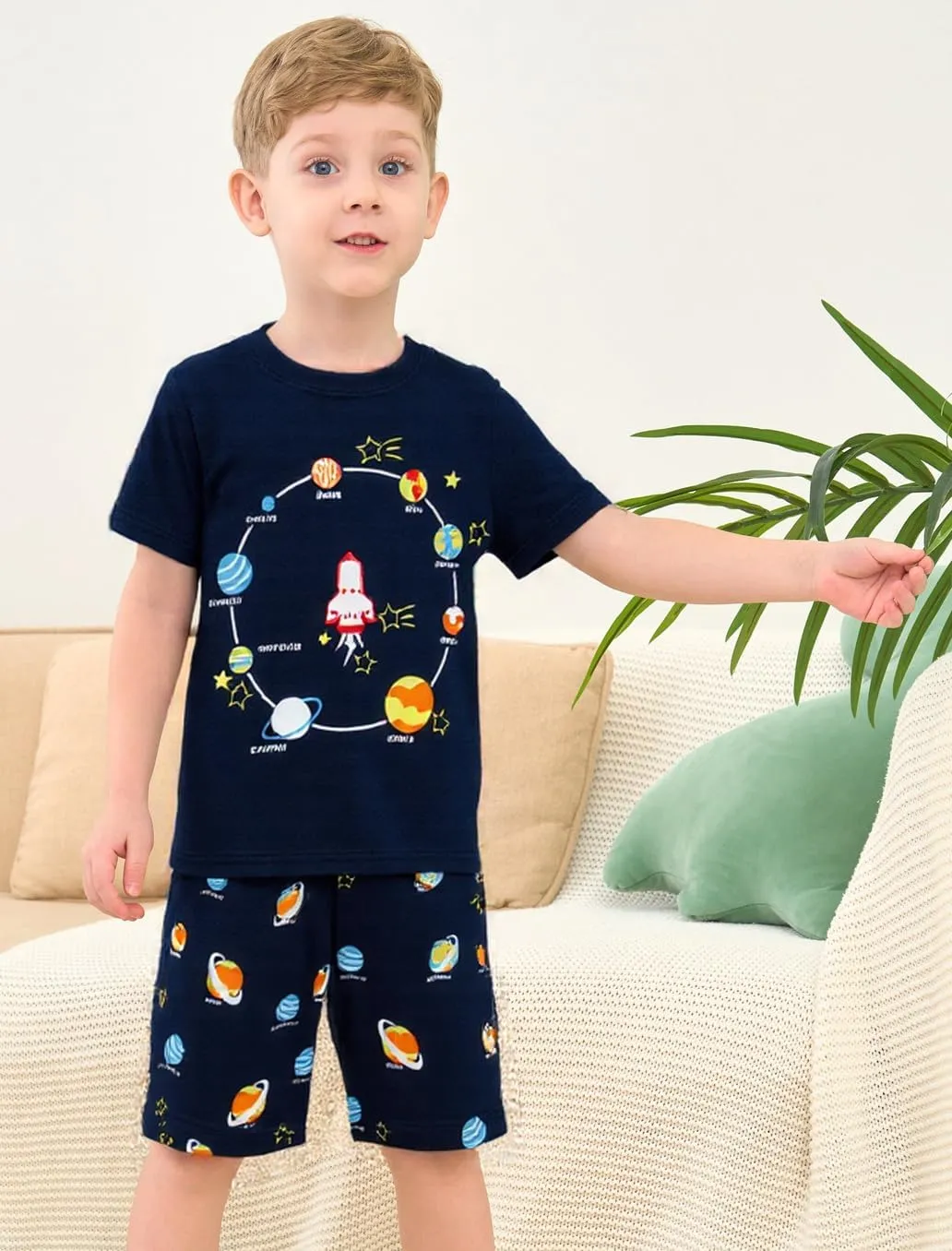Little Boys Short Set Pajamas for Boys 100% Cotton Toddler Train Dinosaur Sleepwear Summer Clothes Size 2-7T