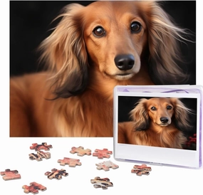Long haired Dachshund Puzzles 500 Pieces Personalized Jigsaw Puzzles with Storage Bag Photos Puzzle for Photos Challenging Picture Puzzle for Family Home Decor Jigsaw (20.4" x 15")