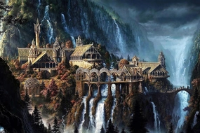 Lord of The Rings 1000 Piece Puzzle for Adults - Waterfall Town Artwork Jigsaw Family Game