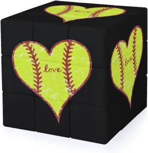 Love Softball Distressed Heart Funny 3x3x3 Cube Smooth Lightweight Puzzle for Adult Graphic Printing Travel