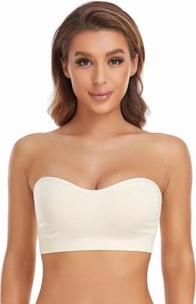 Lusait Strapless Bra for Women Non-Slip Silicone Padded Bandeau Bra Wireless Tube Top Bralette