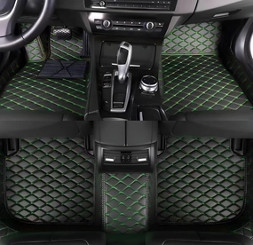 Luxury Leather Car Floor Mats for 2008-2014 Hyundai Genesis- All-Weather, Easy to Clean, Premium Interior Protection (Black Green)