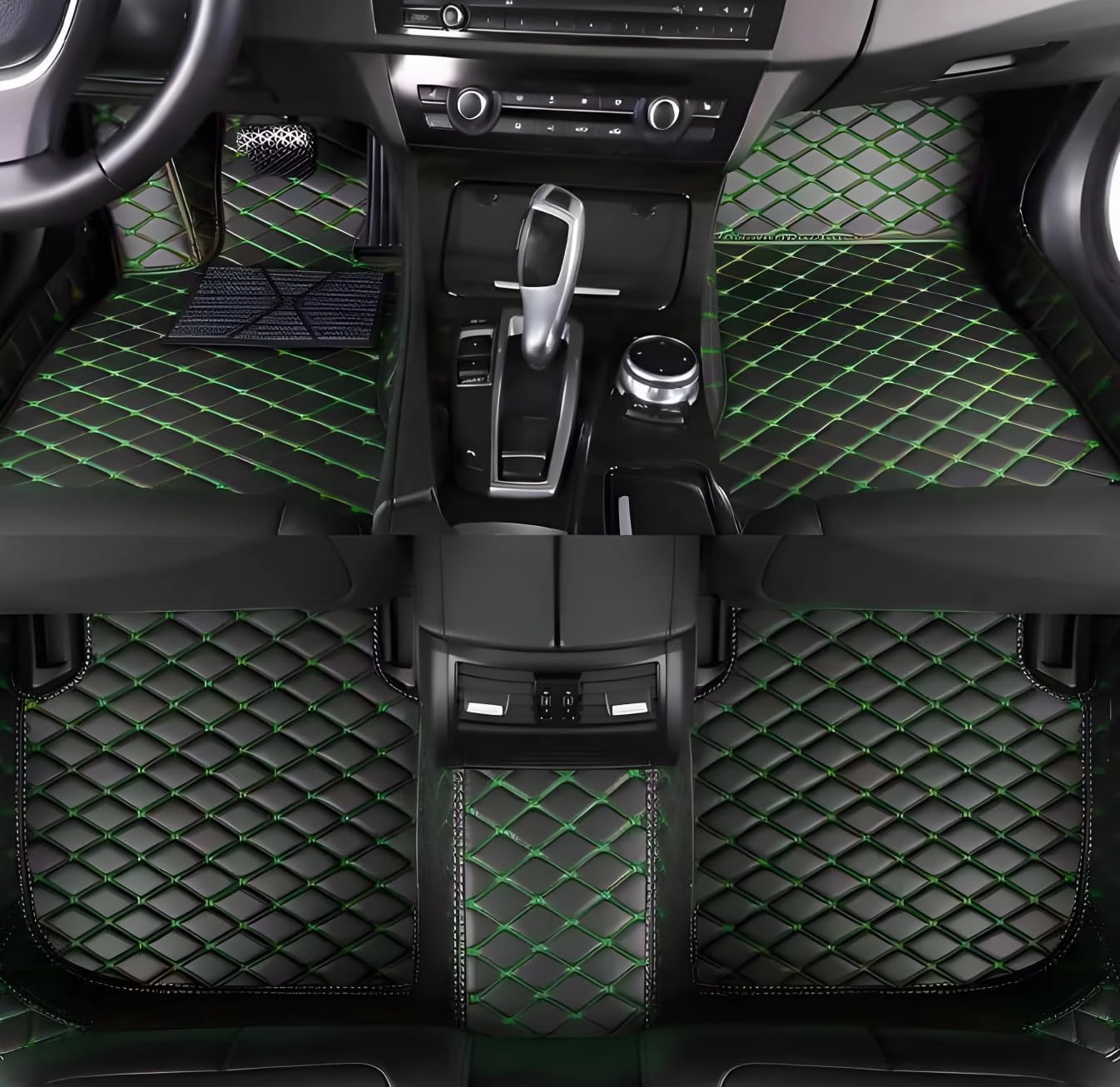 Luxury Leather Car Floor Mats for 2008-2014 Hyundai Genesis- All-Weather, Easy to Clean, Premium Interior Protection (Black Green)