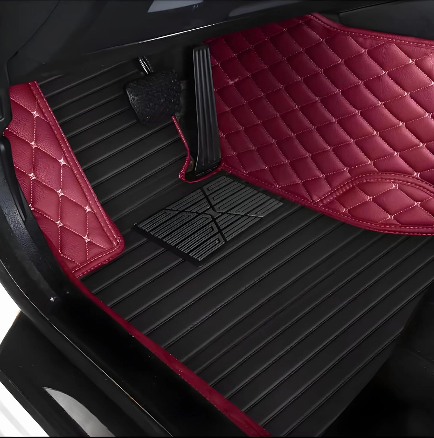Luxury Leather Car Floor Mats for 2008-2014 Hyundai Genesis- All-Weather, Easy to Clean, Premium Interior Protection (Black Green)