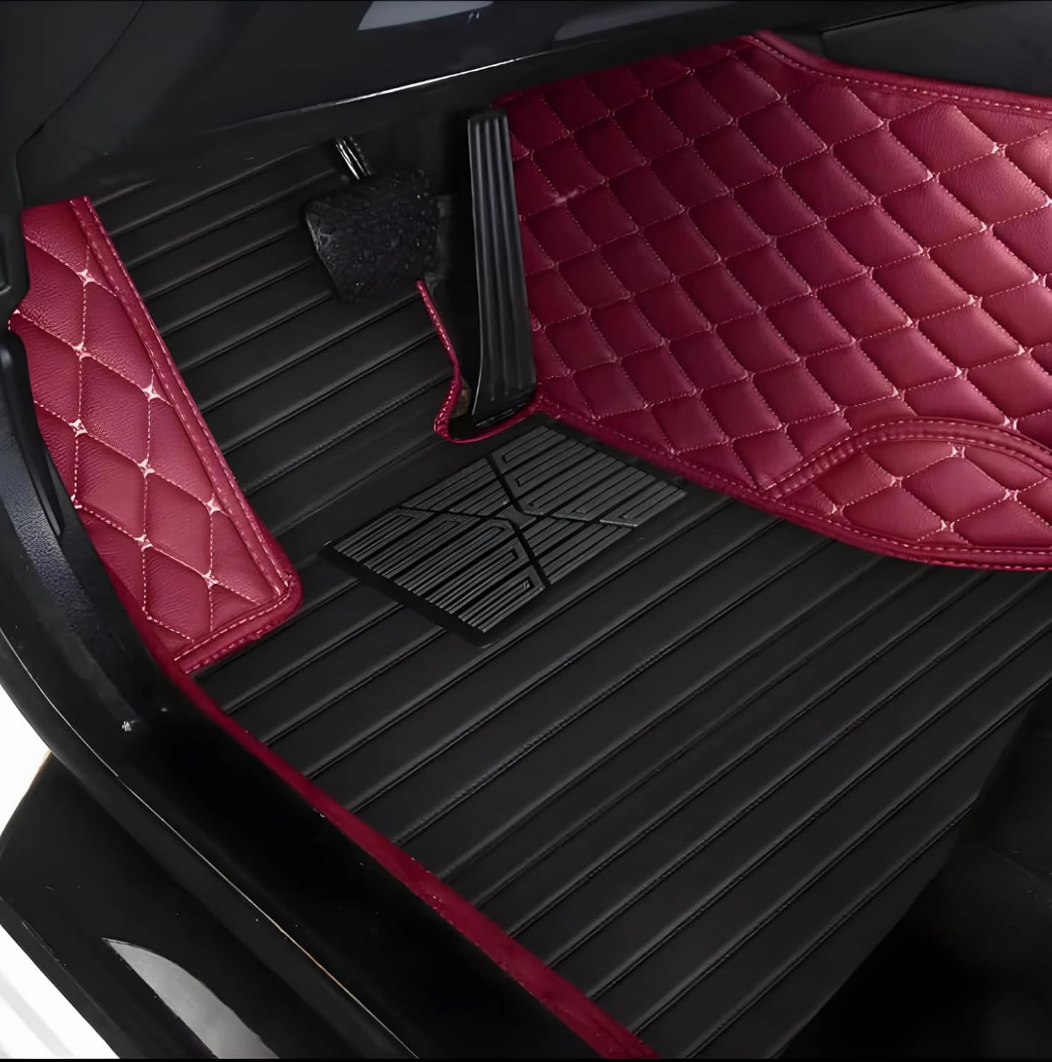 Luxury Leather Car Floor Mats for 2015-2016 Hyundai Genesis- All-Weather, Easy to Clean, Premium Interior Protection (Beige Black Combination)