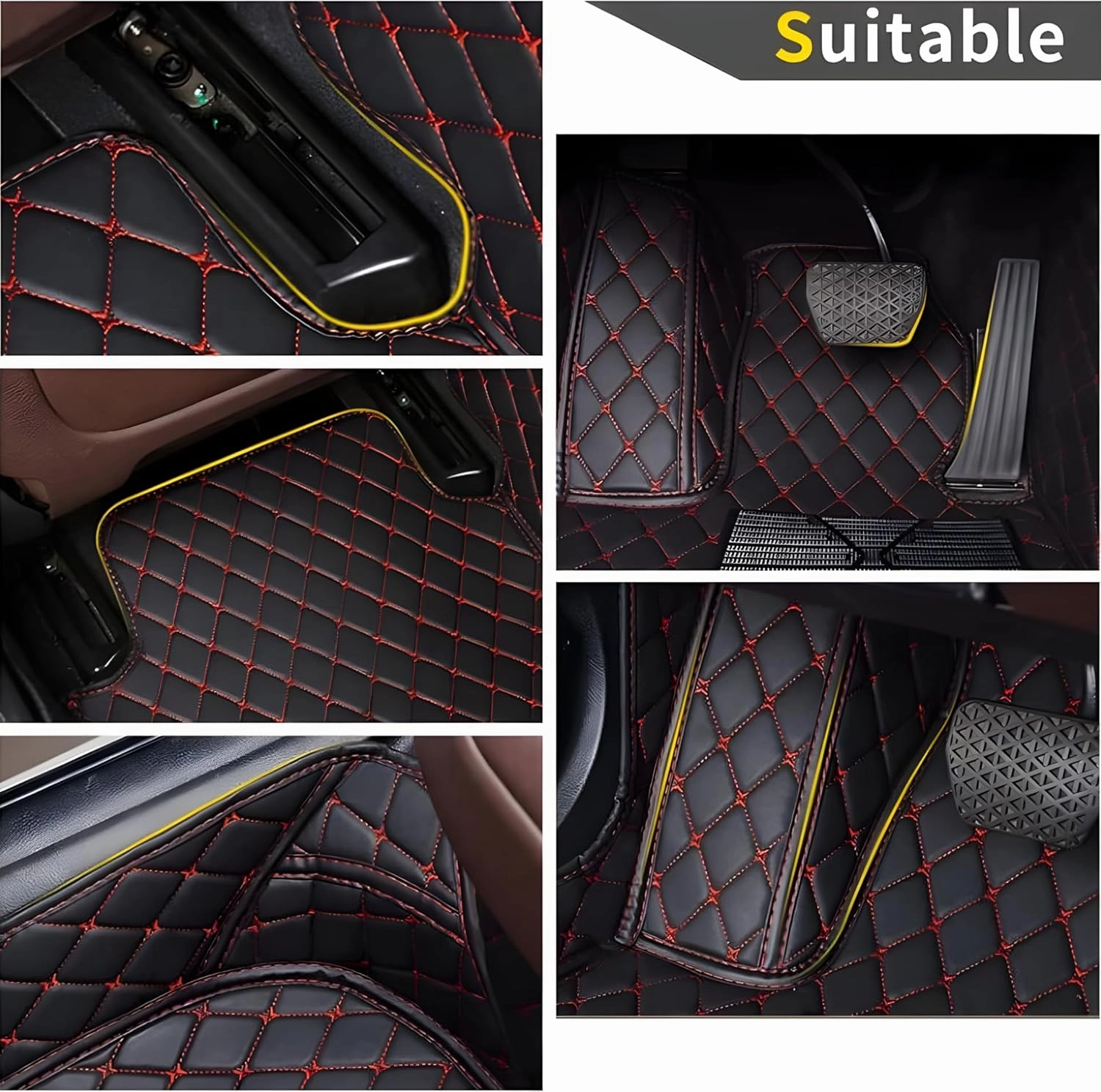 Luxury Leather Car Floor Mats for 2015-2016 Hyundai Genesis- All-Weather, Easy to Clean, Premium Interior Protection (Beige Black Combination)