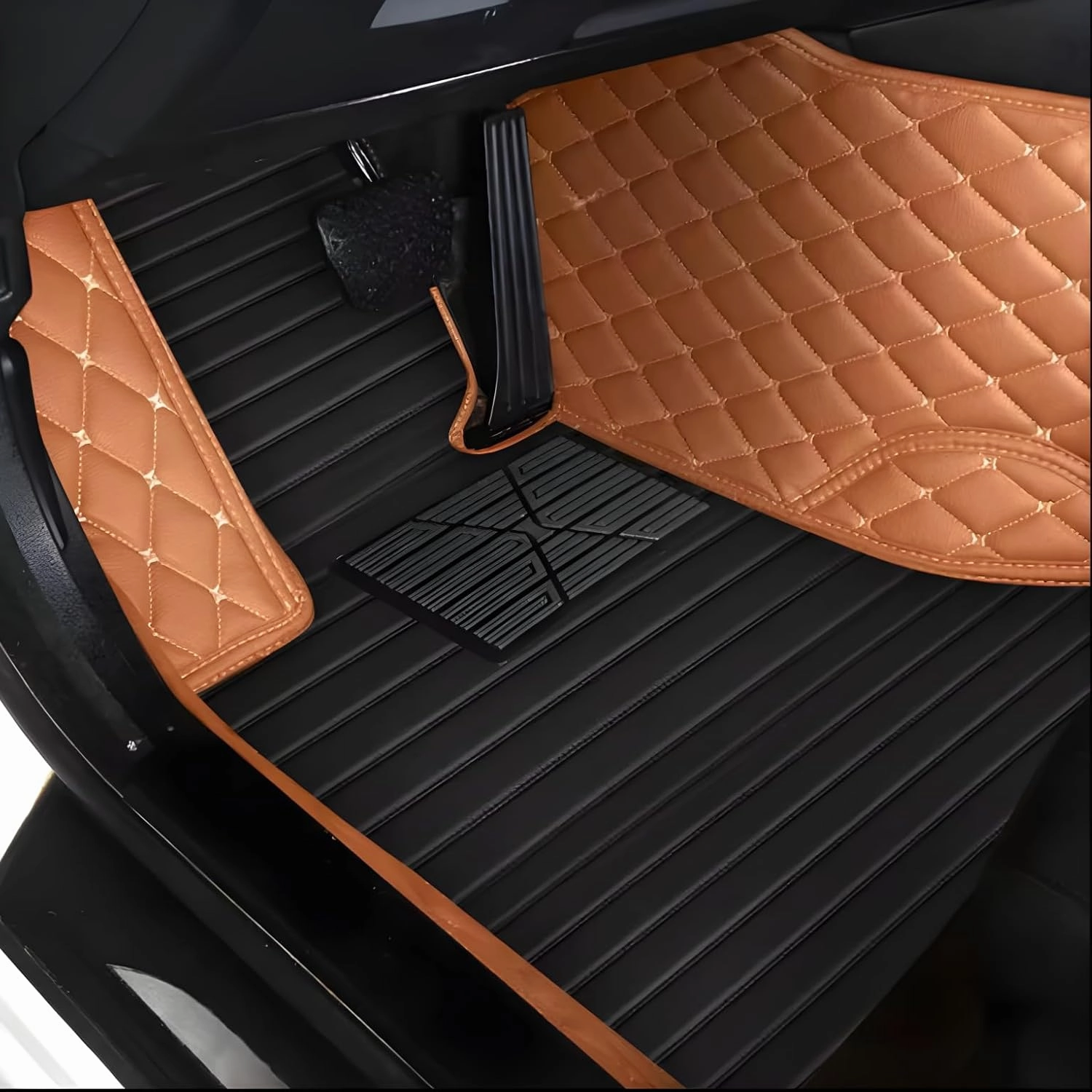 Luxury Leather Car Floor Mats for 2015-2016 Hyundai Genesis- All-Weather, Easy to Clean, Premium Interior Protection (Beige Black Combination)