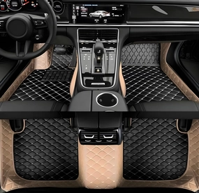 Luxury Leather Car Floor Mats for 2015-2016 Hyundai Genesis- All-Weather, Easy to Clean, Premium Interior Protection (Beige Black Combination)