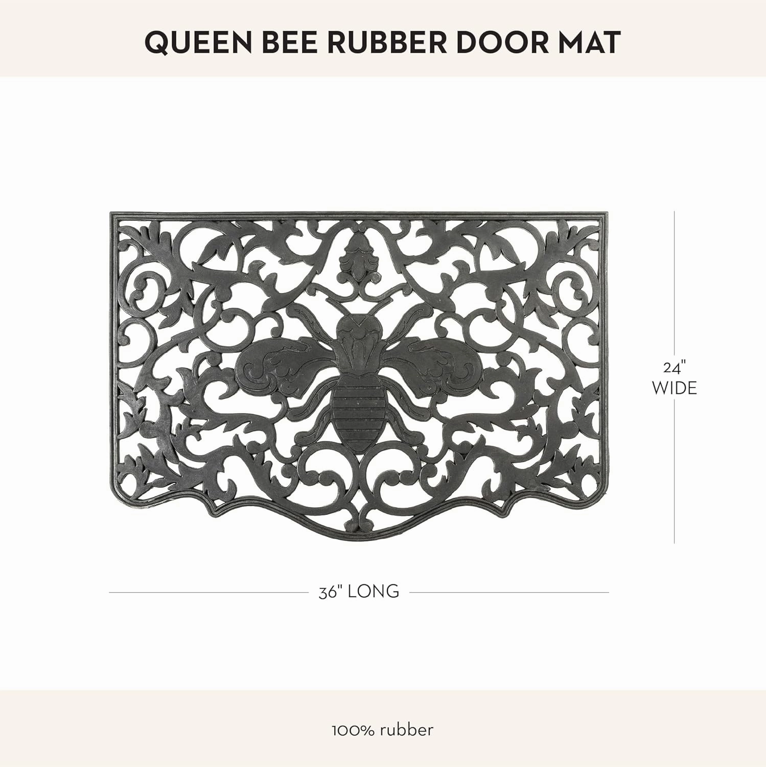 MACKENZIE-CHILDS Rubber Door Mat, Decorative Outdoor Floor or Front Door Mat, 36" L x 24" W, Queen Bee