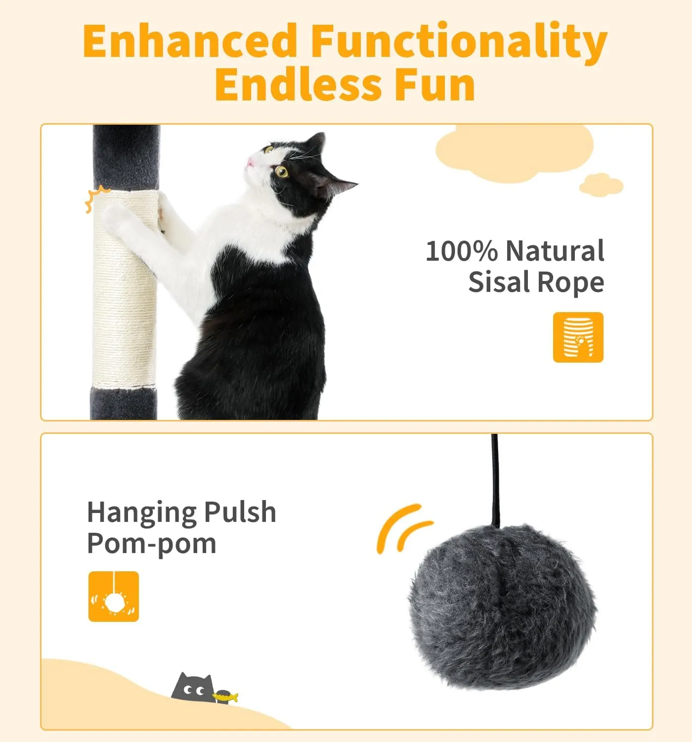Made4Pets Floor to Ceiling Cat Tree,5 Tiers Cat Tower,Adjustable Heihgt 96-108'', Tall Cat Climbing Tower with Scratching Posts,Cozy Hammock,Fluffy Perchs for Indoor Cats, Dark Grey
