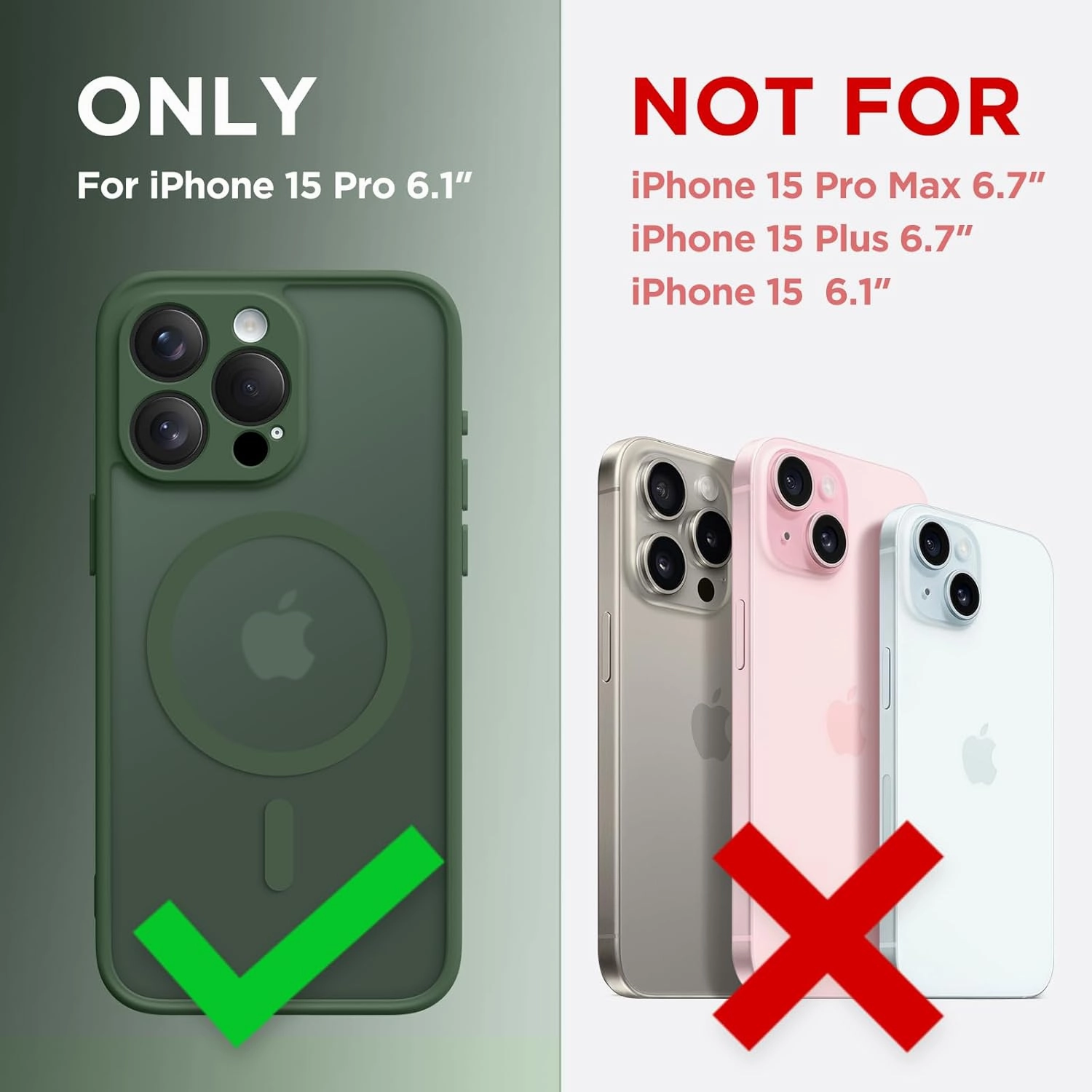 Magnetic for iPhone 15 Pro Case, [Compatible with MagSafe] [Full Camera Protection] Shockproof Protective Slim Translucent Matte Phone Case for iPhone 15 Pro 6.1'', Deep Green