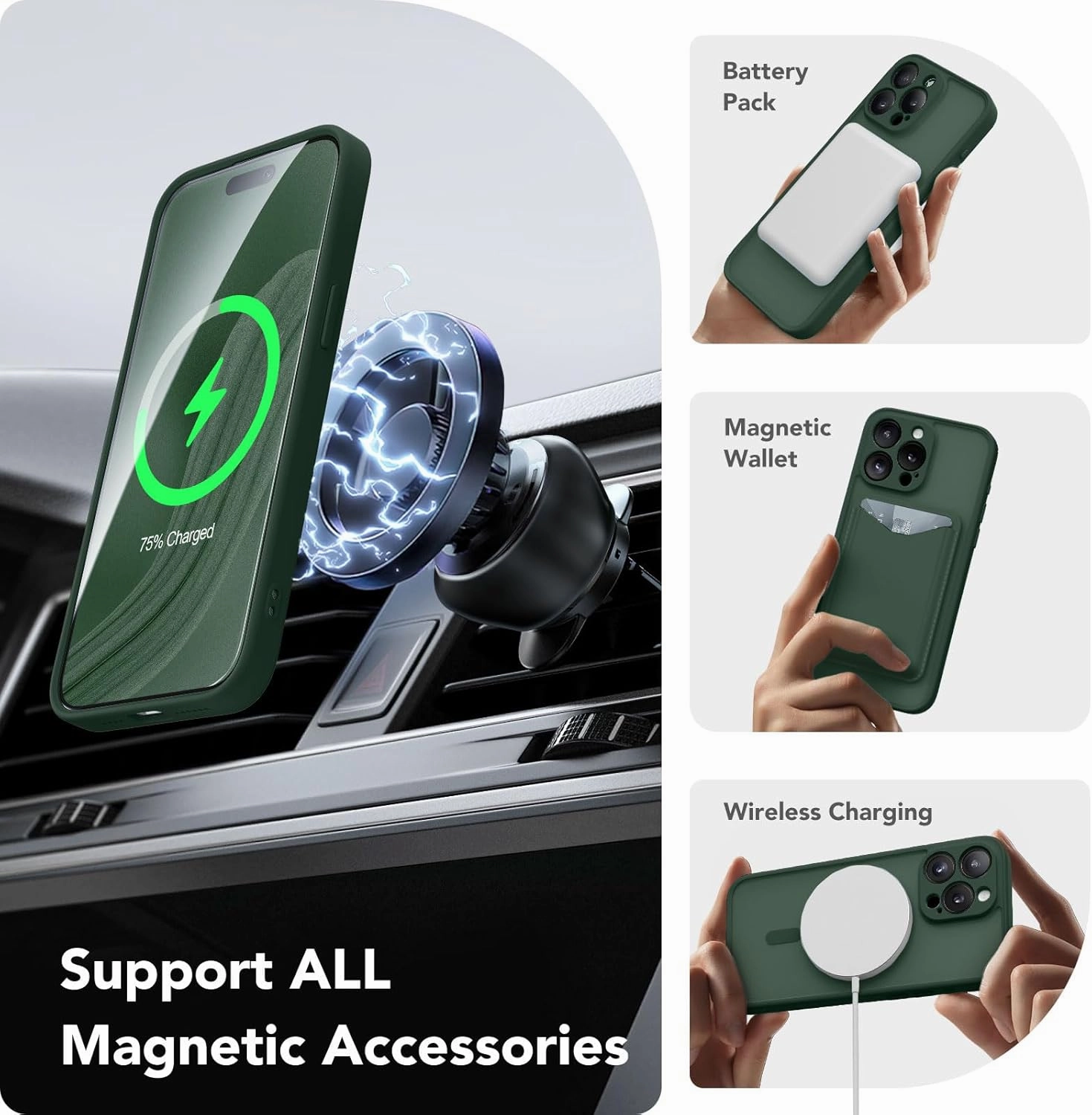 Magnetic for iPhone 15 Pro Case, [Compatible with MagSafe] [Full Camera Protection] Shockproof Protective Slim Translucent Matte Phone Case for iPhone 15 Pro 6.1'', Deep Green